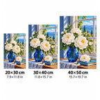 White Peony Blue Vase Diamond Painting Kit size guide