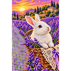 White Rabbit Lavender Basket Diamond Painting Kit — canvas and drill material detail
