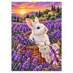 White Rabbit Lavender Basket Diamond Painting Kit — finished diamond painting on white background