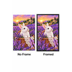 White Rabbit Lavender Basket Diamond Painting Kit — No Frame and Framed style comparison