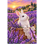 White Rabbit Lavender Basket Diamond Painting Kit — original white-background artwork