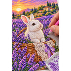 White Rabbit Lavender Basket Diamond Painting Kit — diamond painting application process