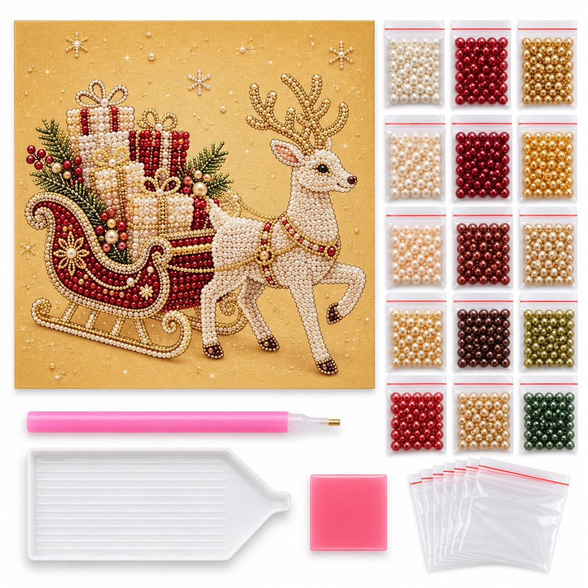 White Reindeer Gift Sleigh — kit image