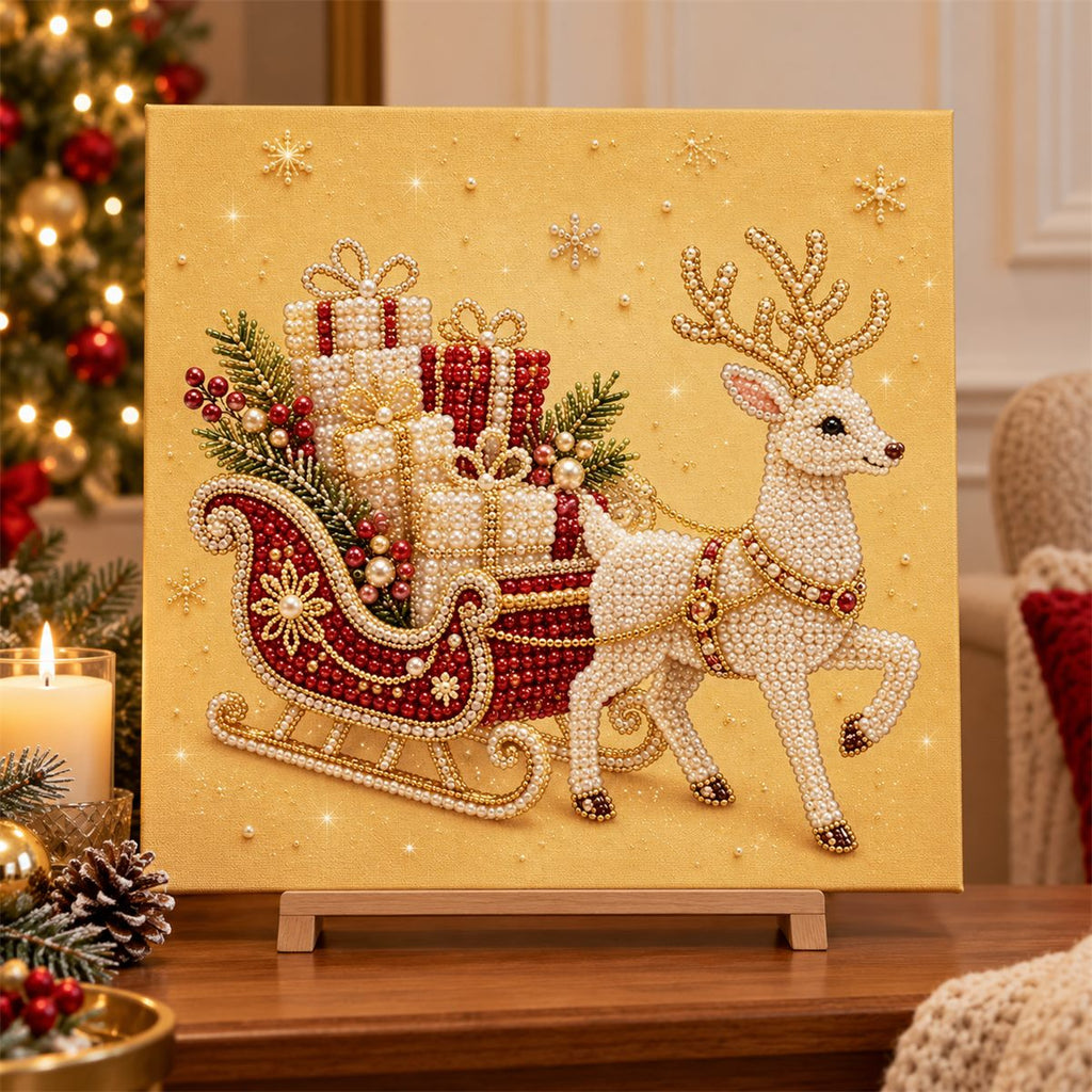 White Reindeer Gift Sleigh — room image