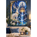 White Stag Moonlit Castle Diamond Painting Kit home decor scene