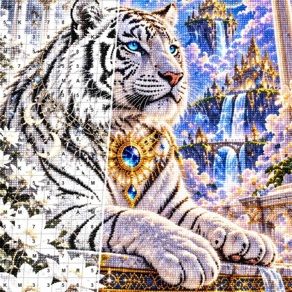 White Tiger Celestial Temple canvas and resin drill detail