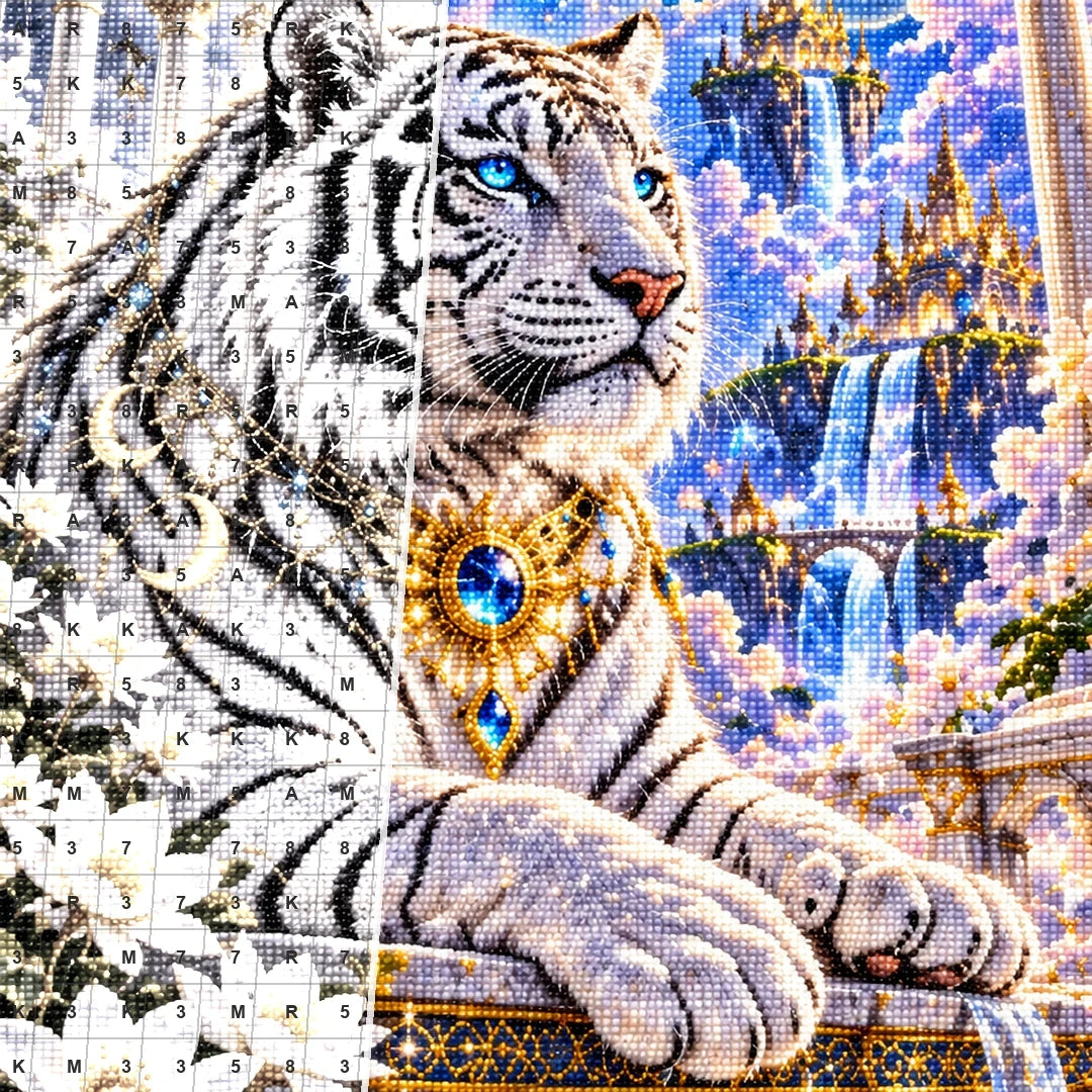 White Tiger Celestial Temple canvas and resin drill detail