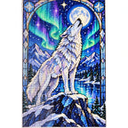 White Wolf Aurora Moon Diamond Painting Kit — canvas and drill material detail