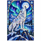 White Wolf Aurora Moon Diamond Painting Kit — finished diamond painting on white background