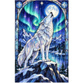 White Wolf Aurora Moon Diamond Painting Kit — original white-background artwork