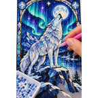 White Wolf Aurora Moon Diamond Painting Kit — diamond painting application process