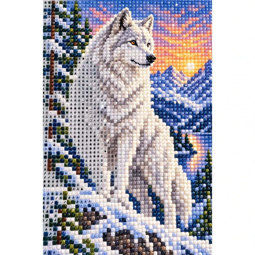 White Wolf Mountain Sunset Diamond Painting Kit diamond and canvas detail