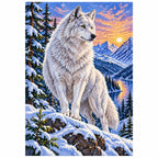 White Wolf Mountain Sunset Diamond Painting Kit finished diamond artwork on white background