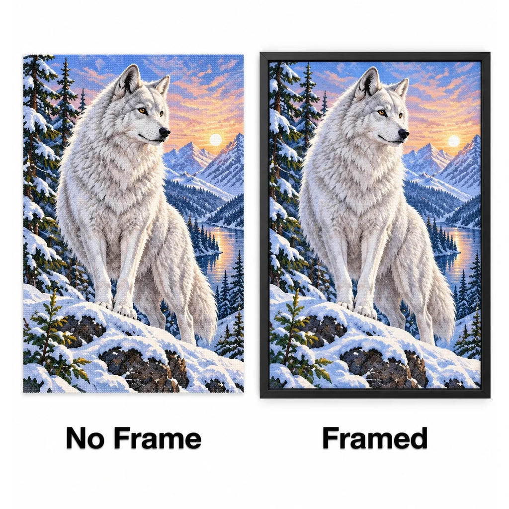 White Wolf Mountain Sunset Diamond Painting Kit No Frame and Framed comparison