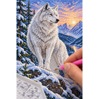 White Wolf Mountain Sunset Diamond Painting Kit diamond placement process