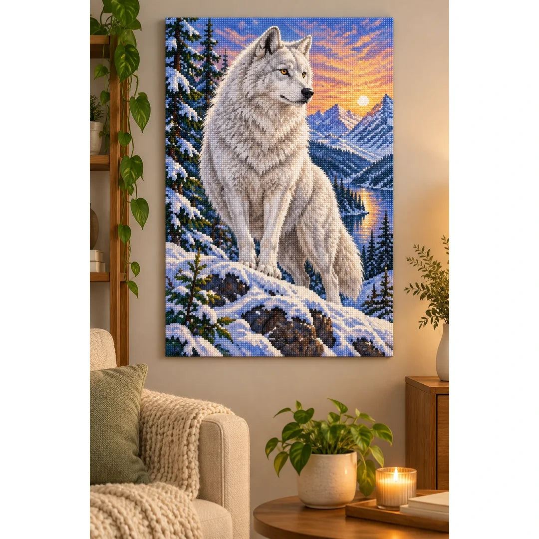 White Wolf Mountain Sunset Diamond Painting Kit home decor scene