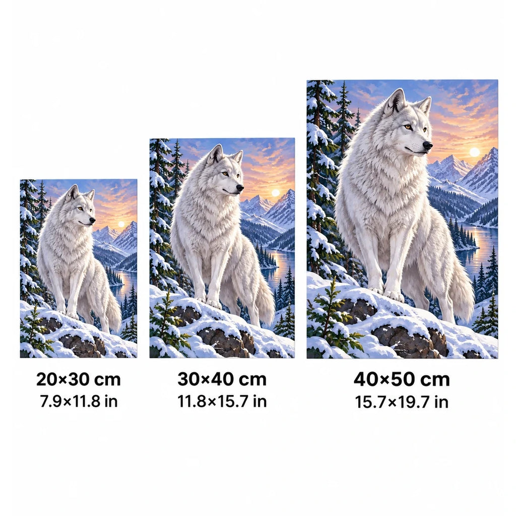 White Wolf Mountain Sunset Diamond Painting Kit size guide