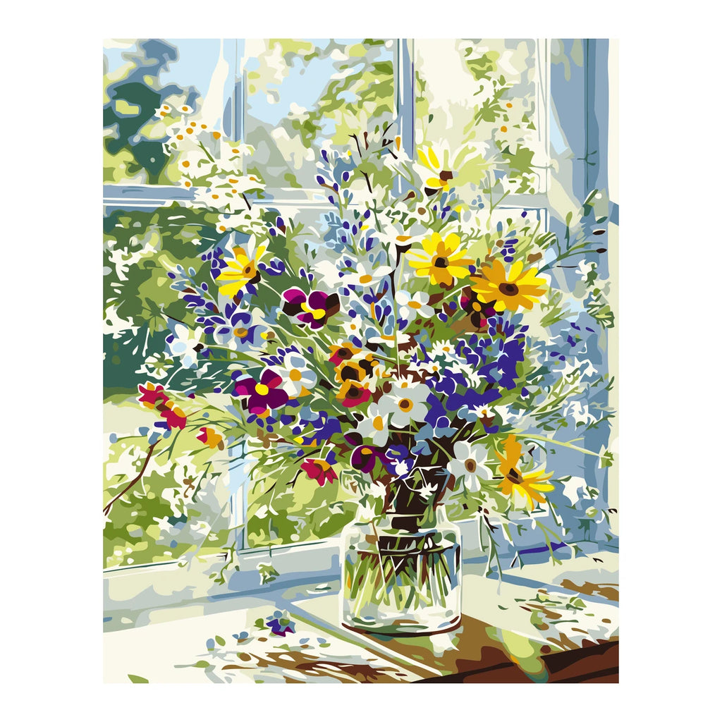 Wildflower Bouquet by a Sunlit Window completed artwork on a clean white background