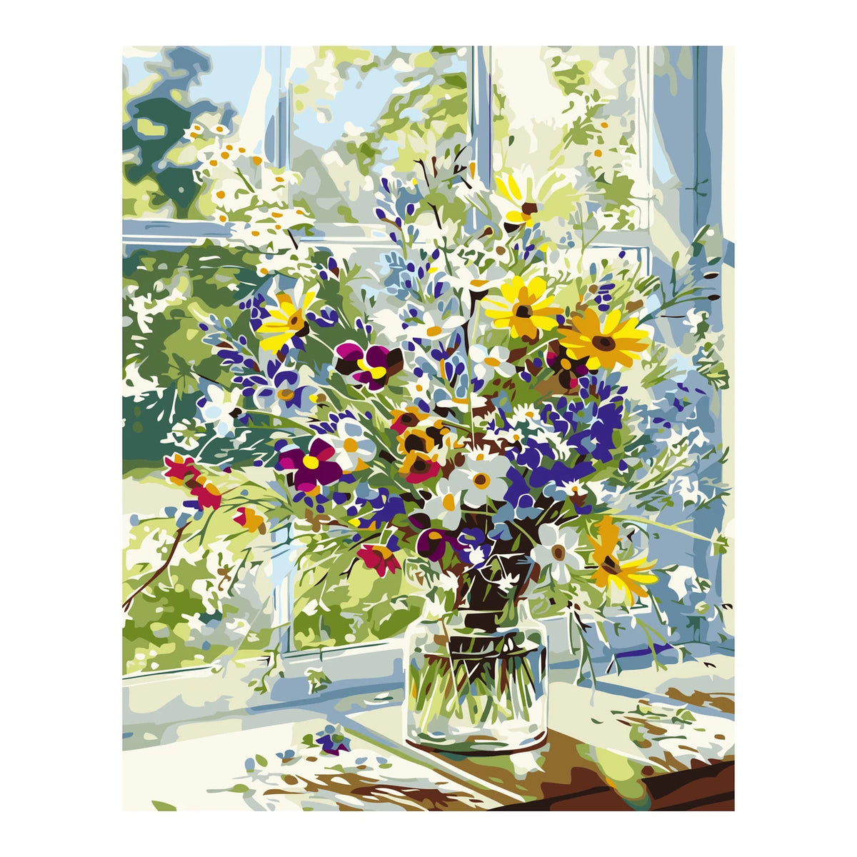 Wildflower Bouquet by a Sunlit Window completed artwork on a clean white background