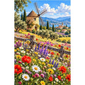 Wildflower Meadow Old Windmill — original artwork on a clean white background
