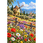 Wildflower Meadow Old Windmill — original artwork on a clean white background