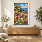 Wildflower Meadow Old Windmill — finished diamond painting displayed in a home interior