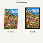 Wildflower Meadow Old Windmill — No Frame and Framed style comparison