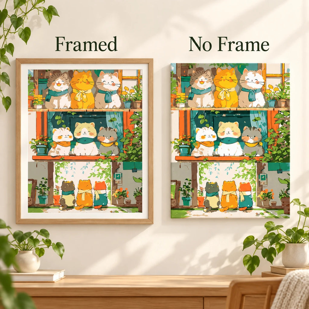 Framed and no-frame comparison for Window Garden Companions Diamond Painting Kit