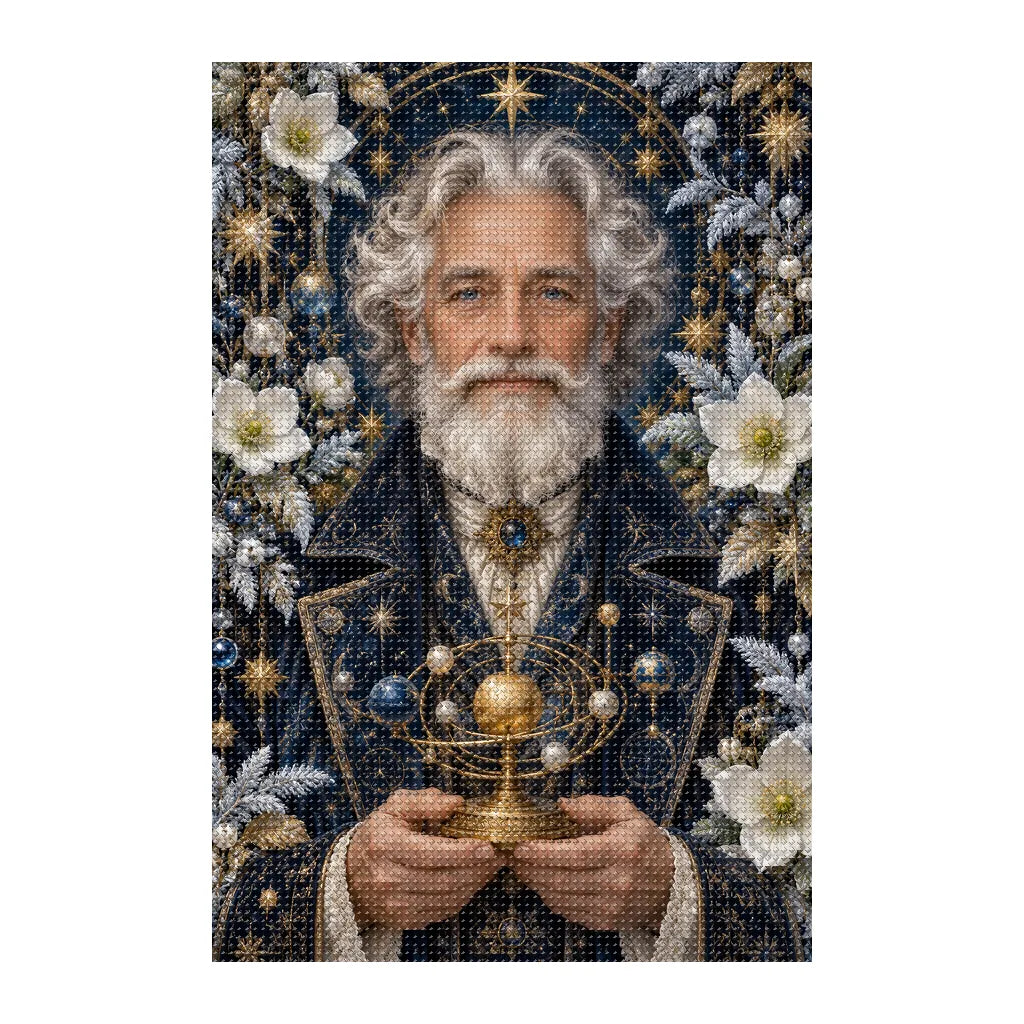 Finished white-background diamond painting of Winter Astronomer