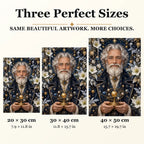 Winter Astronomer diamond painting in 20 by 30, 30 by 40, and 40 by 50 centimeter sizes