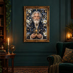 Framed Winter Astronomer diamond painting displayed in a home interior
