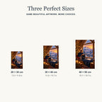 Portrait size guide for the winter attic reading design: 20 × 30, 30 × 40, and 40 × 50 cm