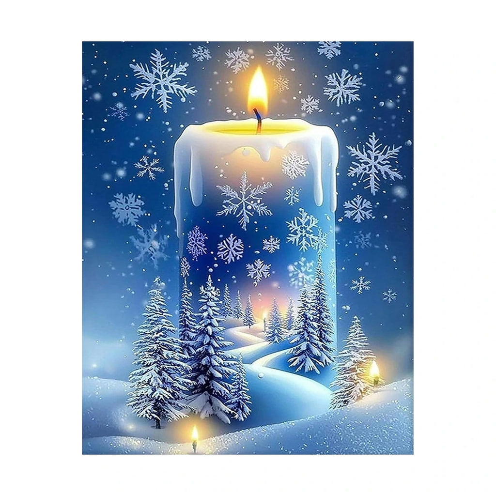 Winter Candle Snowflakes Diamond Painting Kit original artwork on white background