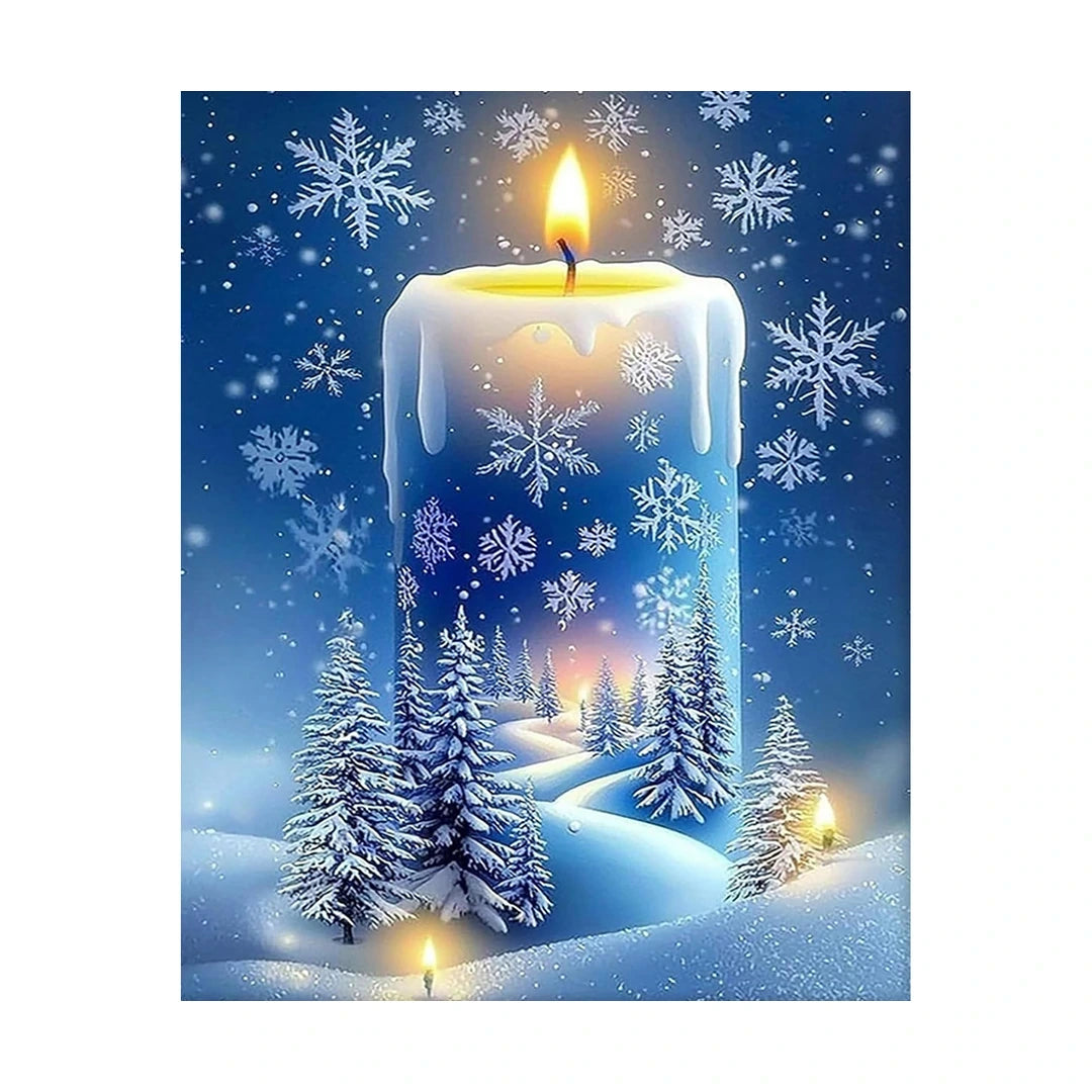 Winter Candle Snowflakes Diamond Painting Kit original artwork on white background