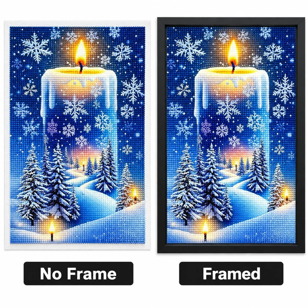 Winter Candle Snowflakes Diamond Painting Kit frame comparison