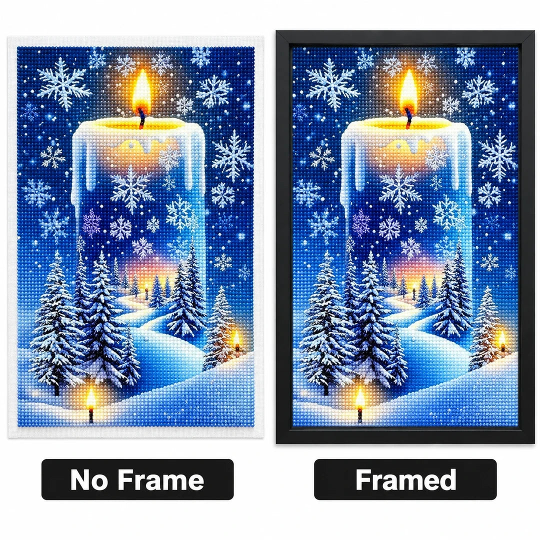 Winter Candle Snowflakes Diamond Painting Kit frame comparison
