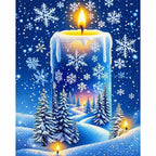 Winter Candle Snowflakes Diamond Painting Kit finished diamond artwork on white background