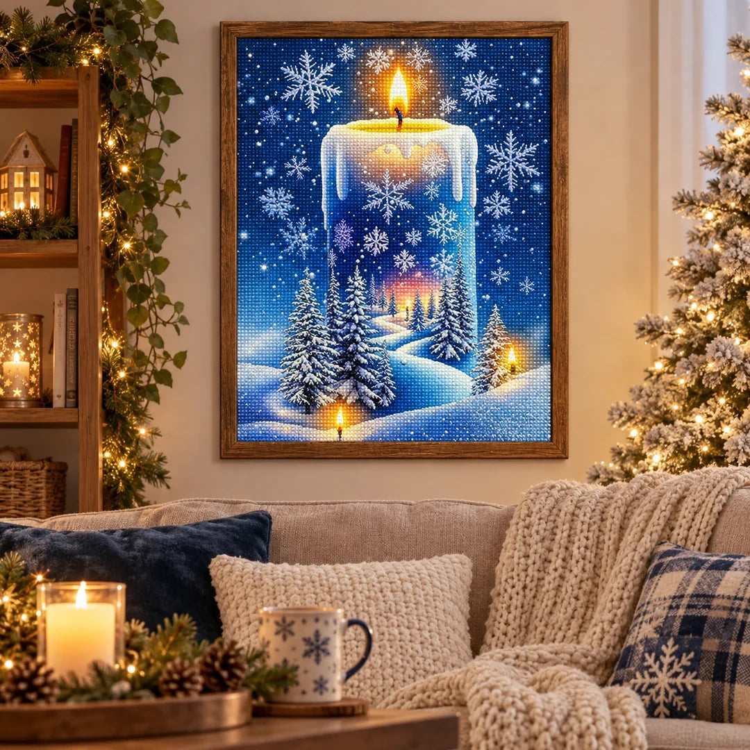 Winter Candle Snowflakes Diamond Painting Kit scene