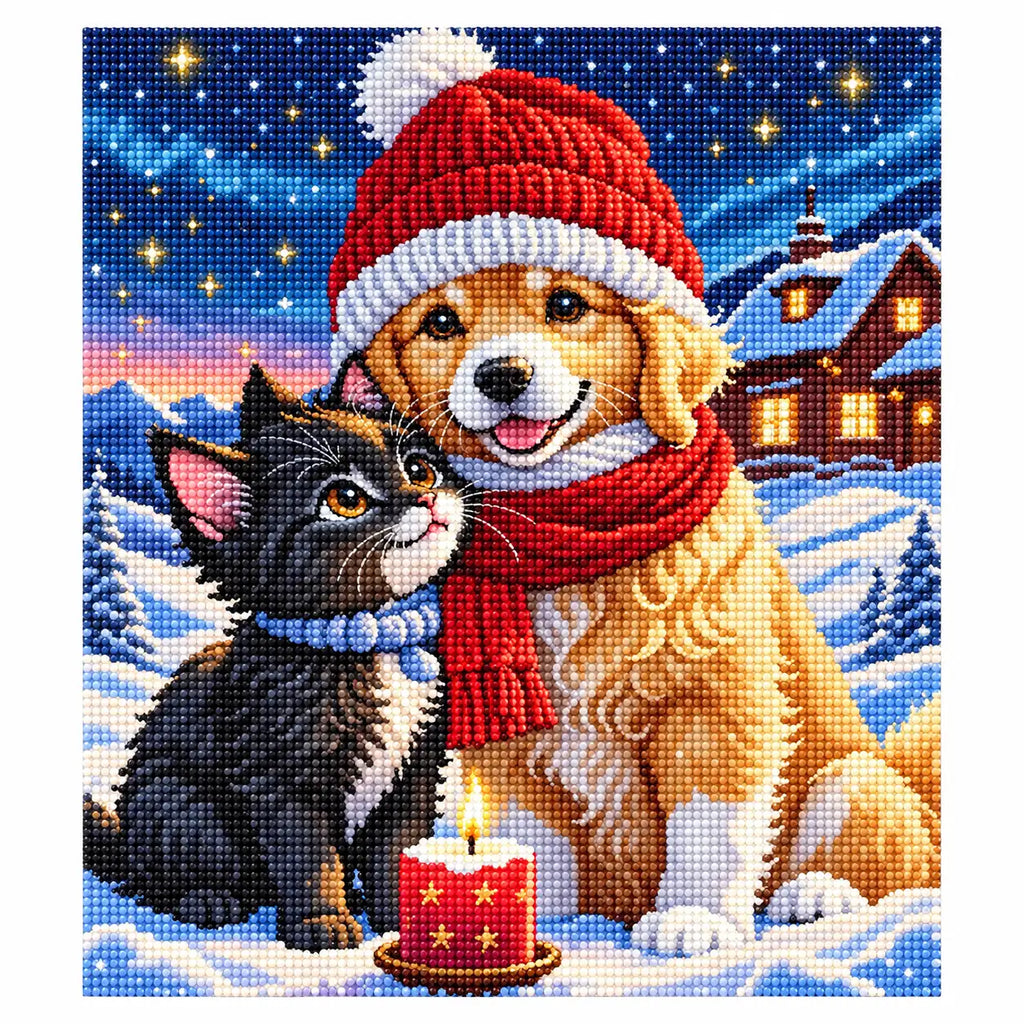 Finished diamond painting for Winter Companions By Candlelight Diamond Painting Kit
