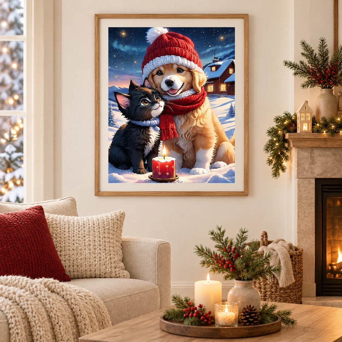 Home decor scene for Winter Companions By Candlelight Diamond Painting Kit