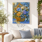 Winter Flower Basket with Pinecones shown in a styled room with 15.7 × 19.7 in and 40 × 50 cm dimensions