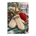 White-background original artwork of winter knitting mittens