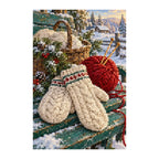 White-background finished diamond painting of winter knitting mittens