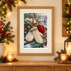 Framed home display of the winter knitting mittens diamond painting