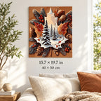 Winter Maple Leaf and Pinecones shown in a styled room with 15.7 × 19.7 in and 40 × 50 cm dimensions