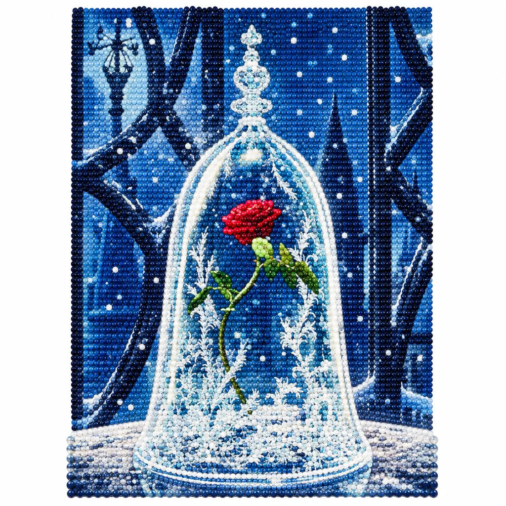 Finished diamond painting for Winter Rose Under Glass