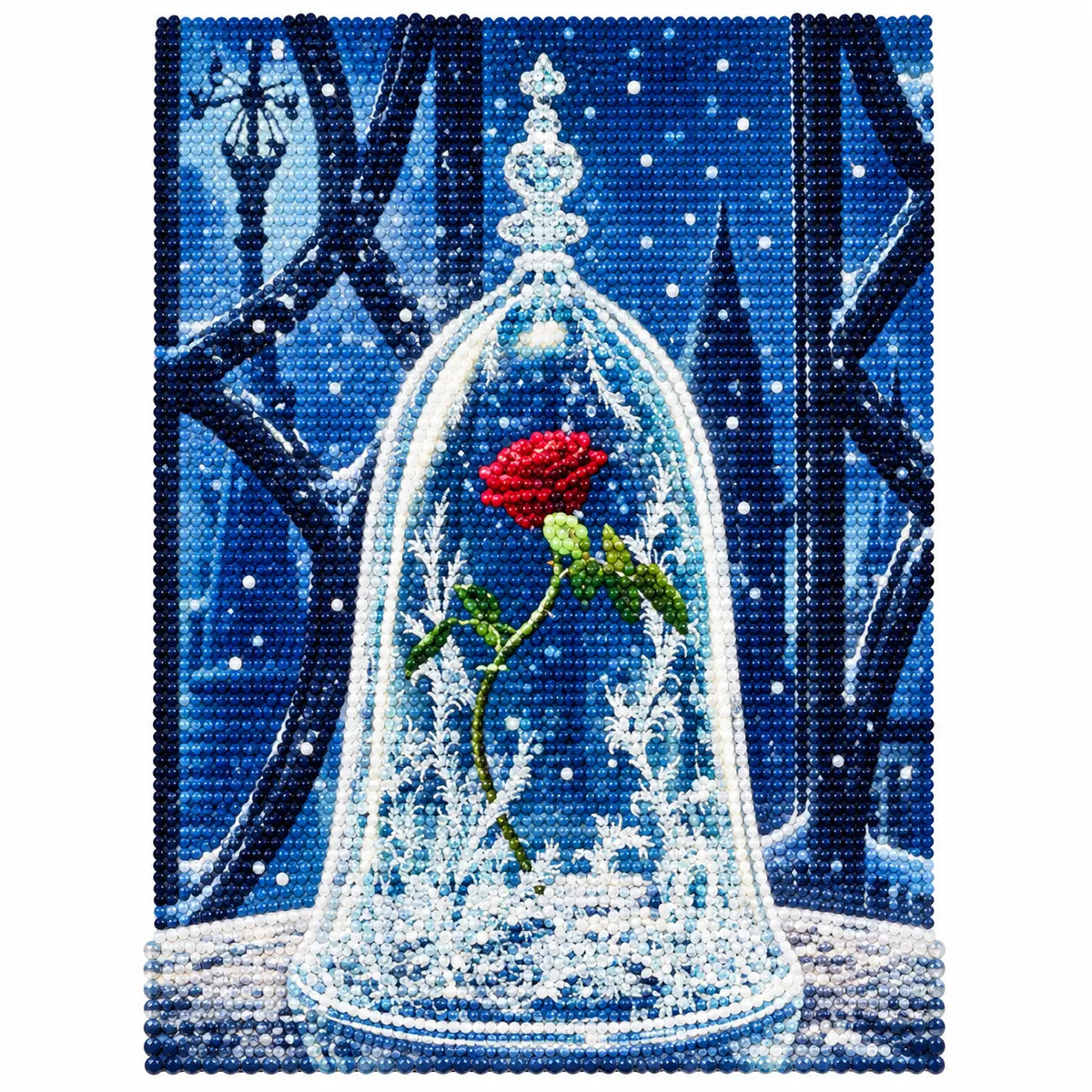 Finished diamond painting for Winter Rose Under Glass