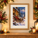 Framed home display of the winter sleigh by a cabin diamond painting