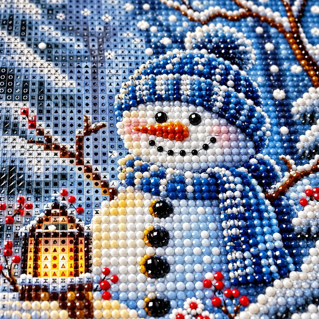 Winter Snowman Forest Diamond Painting Kit detail