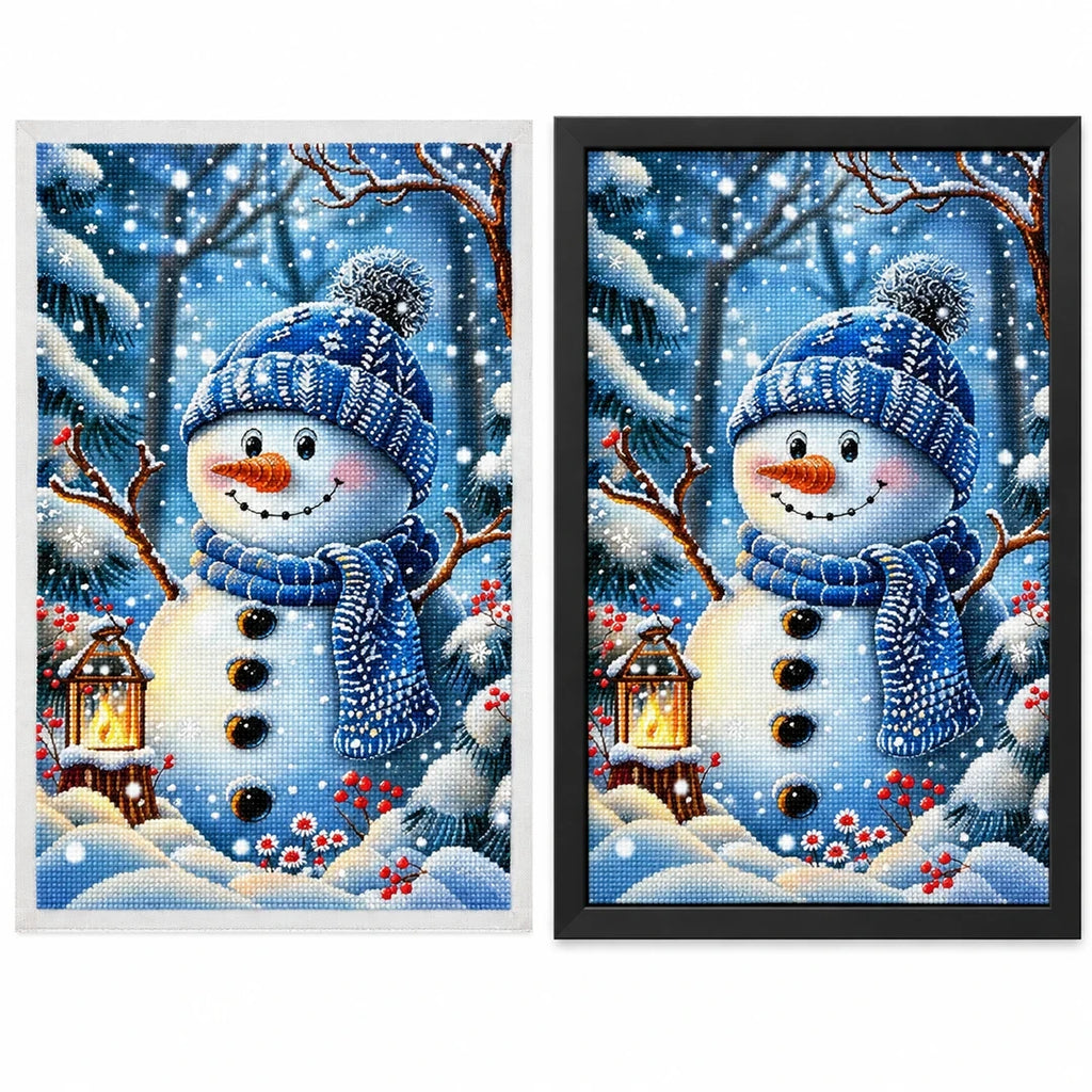 Winter Snowman Forest Diamond Painting Kit frame comparison